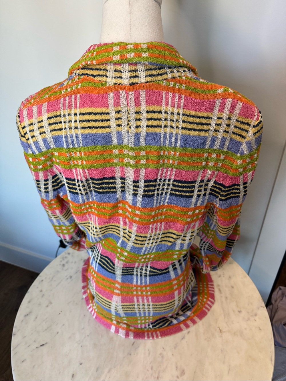Vintage Missoni Multicolor Plaid Knit Blazer in Pink, Green, Orange, Blue - Picture 3 of 8